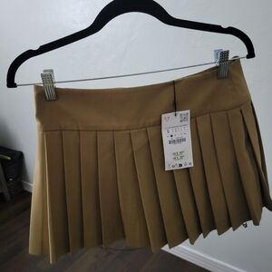 Zara Tan Pleated Mini Skirt